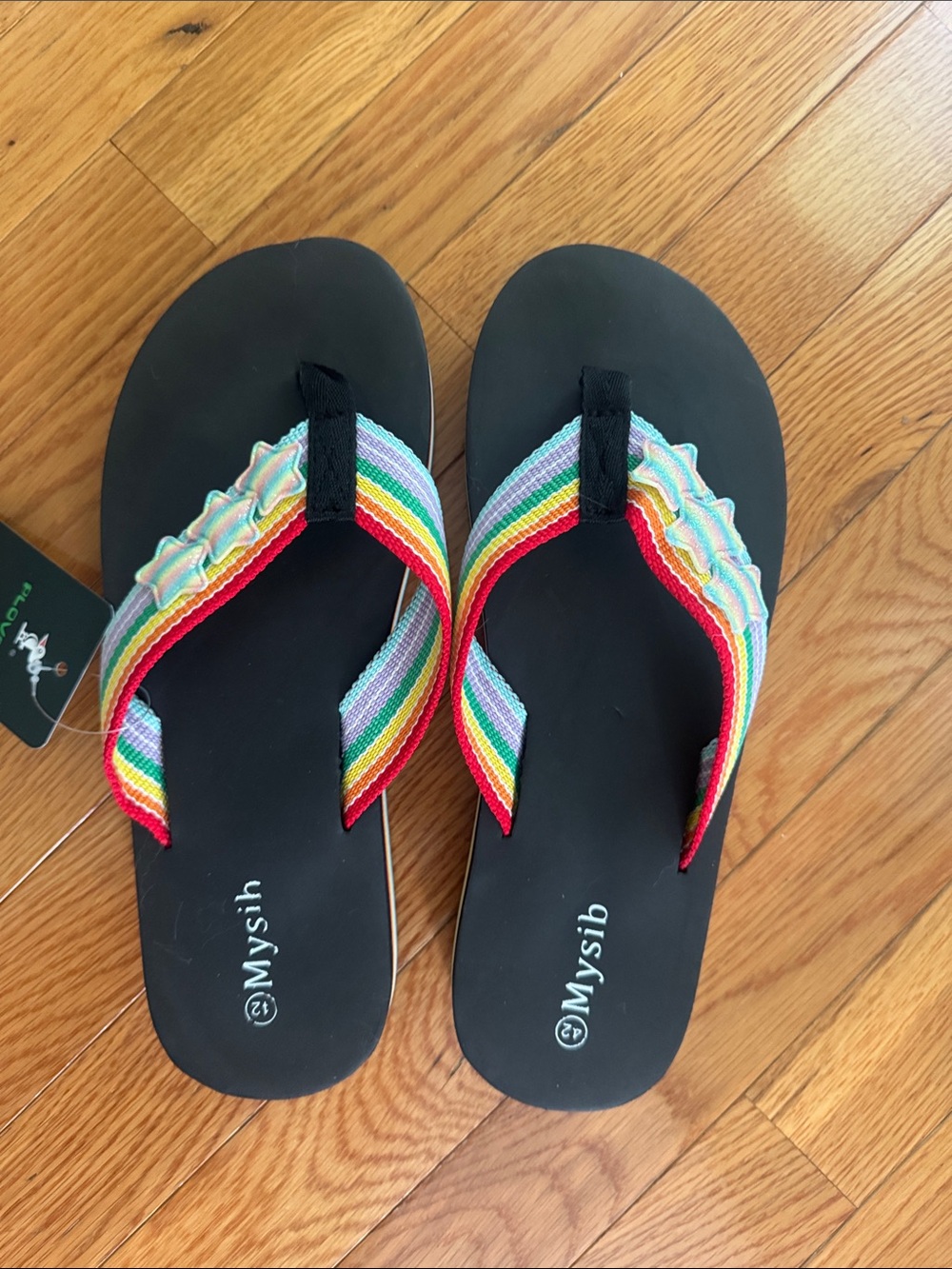 Black Flip Flops with Rainbow Straps